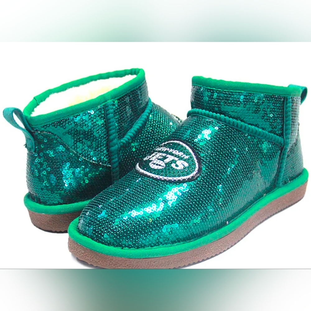 New Women's NFL Green New York Jets Sequin Ankle Boots Size 10